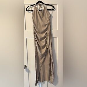 Elegant Tan Ruched Dress
